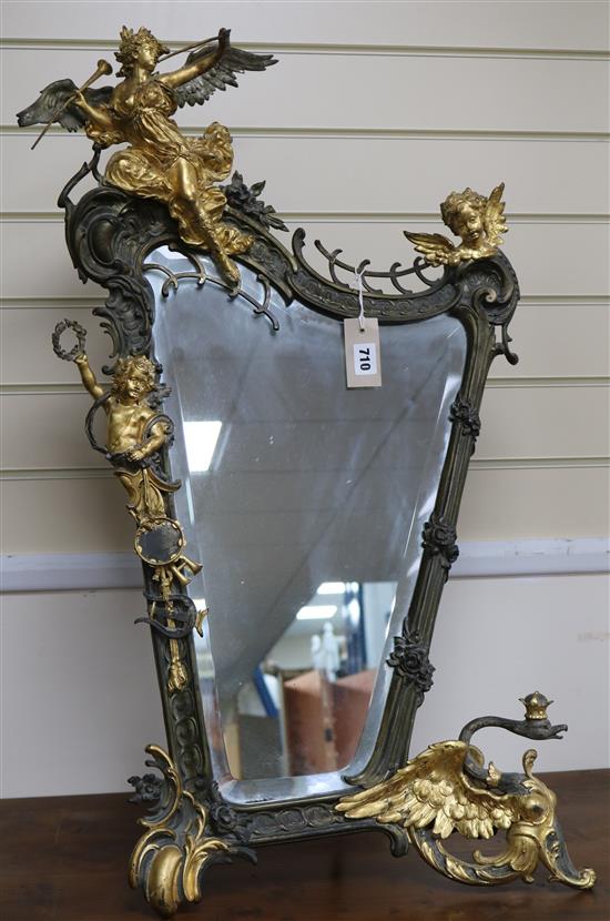 A Belle Epoque bronze and gilt bronze easel dressing table mirror